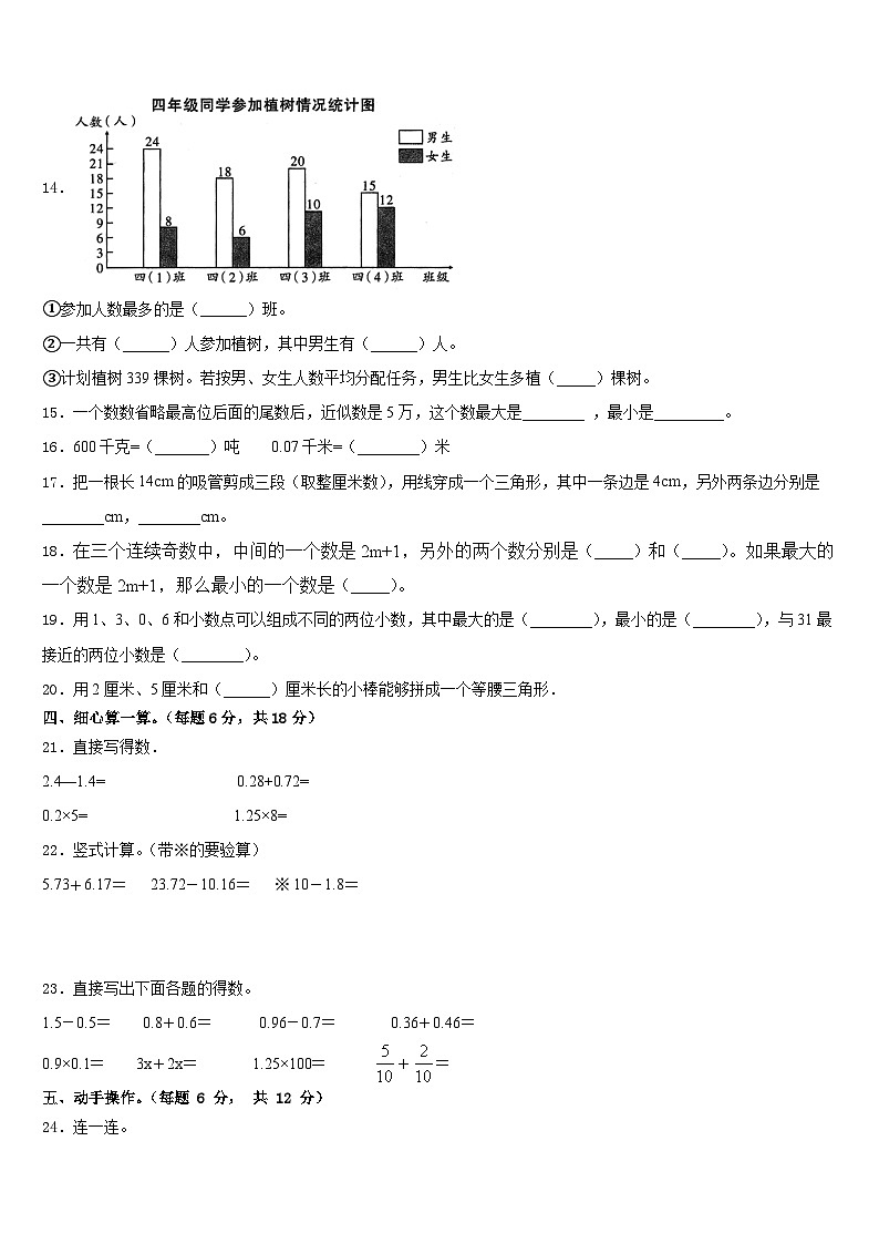 2022-2023学年绍兴市新昌县四年级数学第二学期期末达标测试试题含答案第2页
