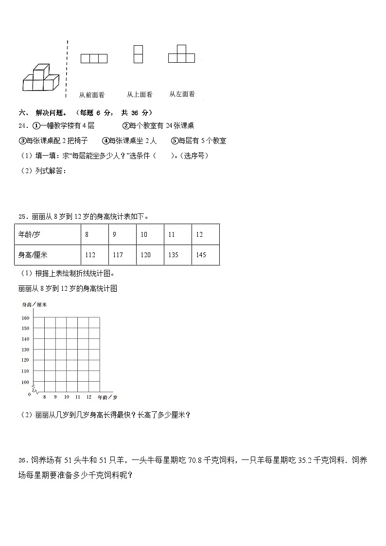 2022-2023学年新疆塔城地区乌苏市四年级数学第二学期期末学业水平测试模拟试题含答案第3页