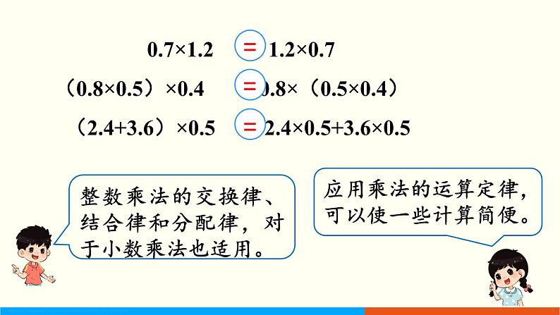 人教数学五年级上册1.6 整数乘法运算定律推广到小数第6页