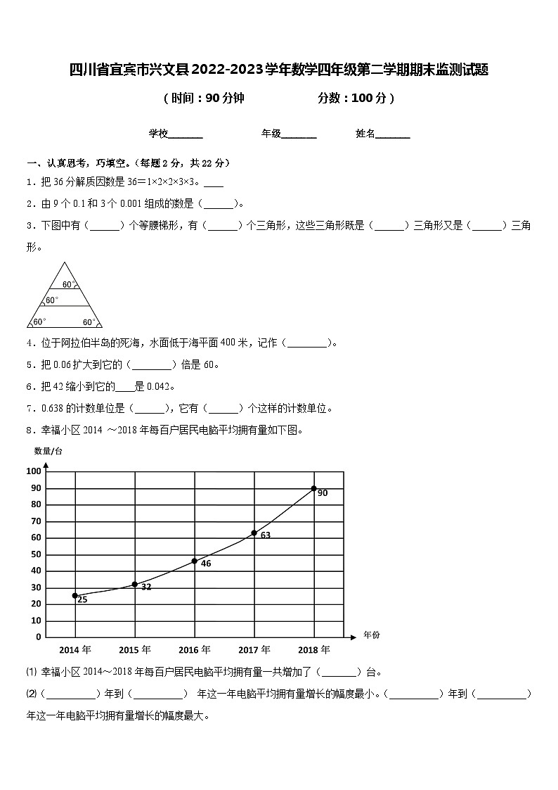 四川省宜宾市兴文县2022-2023学年数学四年级第二学期期末监测试题含答案01