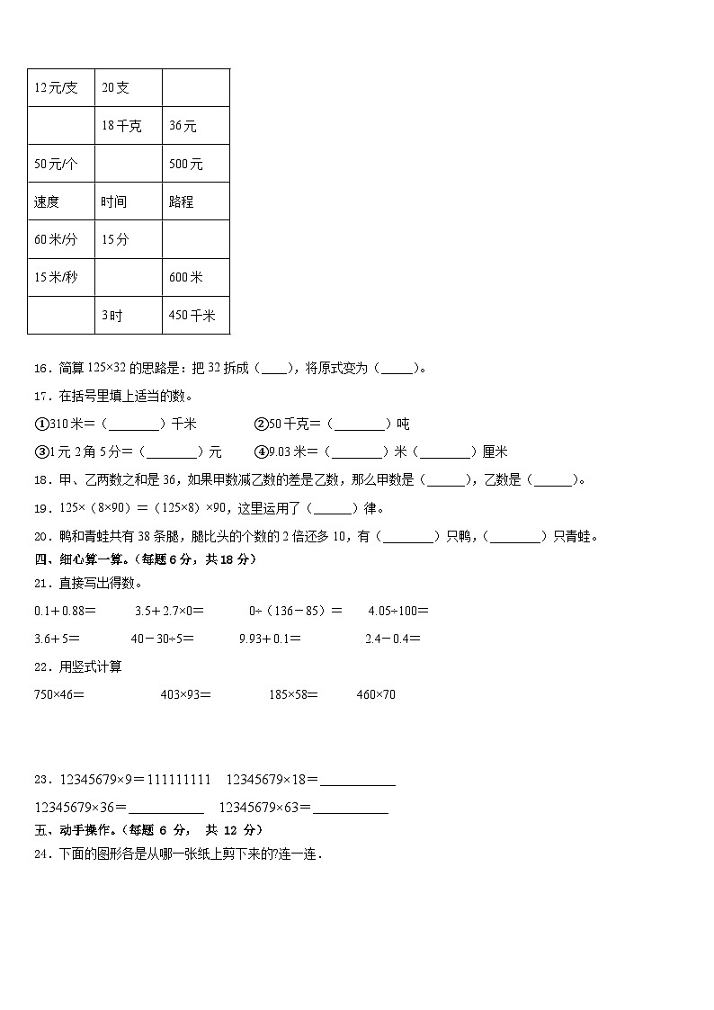 安徽省滁州外国语学校附属苏滁实验学校2022-2023学年四年级数学第二学期期末复习检测试题含答案02