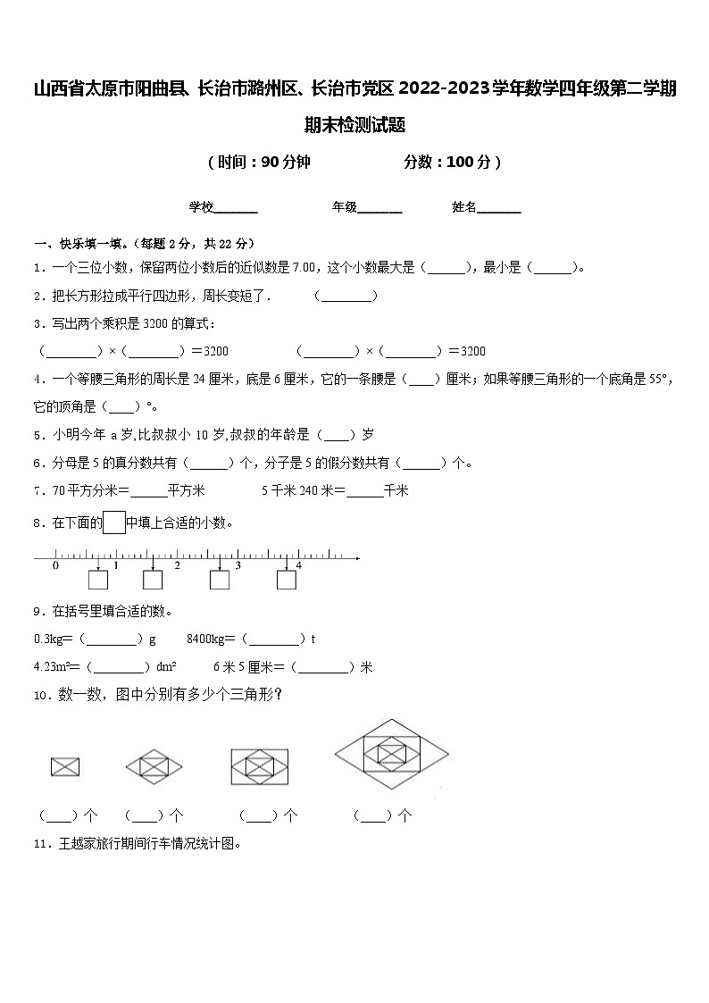 山西省太原市阳曲县、长治市潞州区、长治市党区2022-2023学年数学四年级第二学期期末检测试题含答案第1页