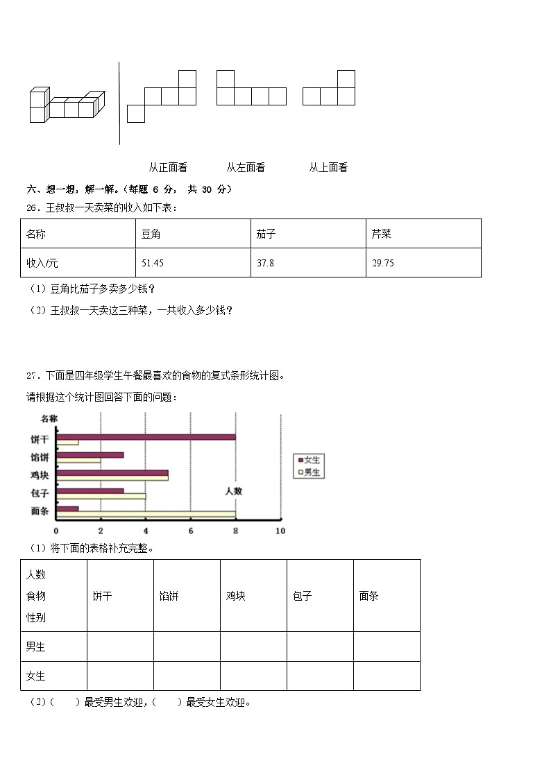 广西崇左市扶绥县2022-2023学年四年级数学第二学期期末统考模拟试题含答案第3页