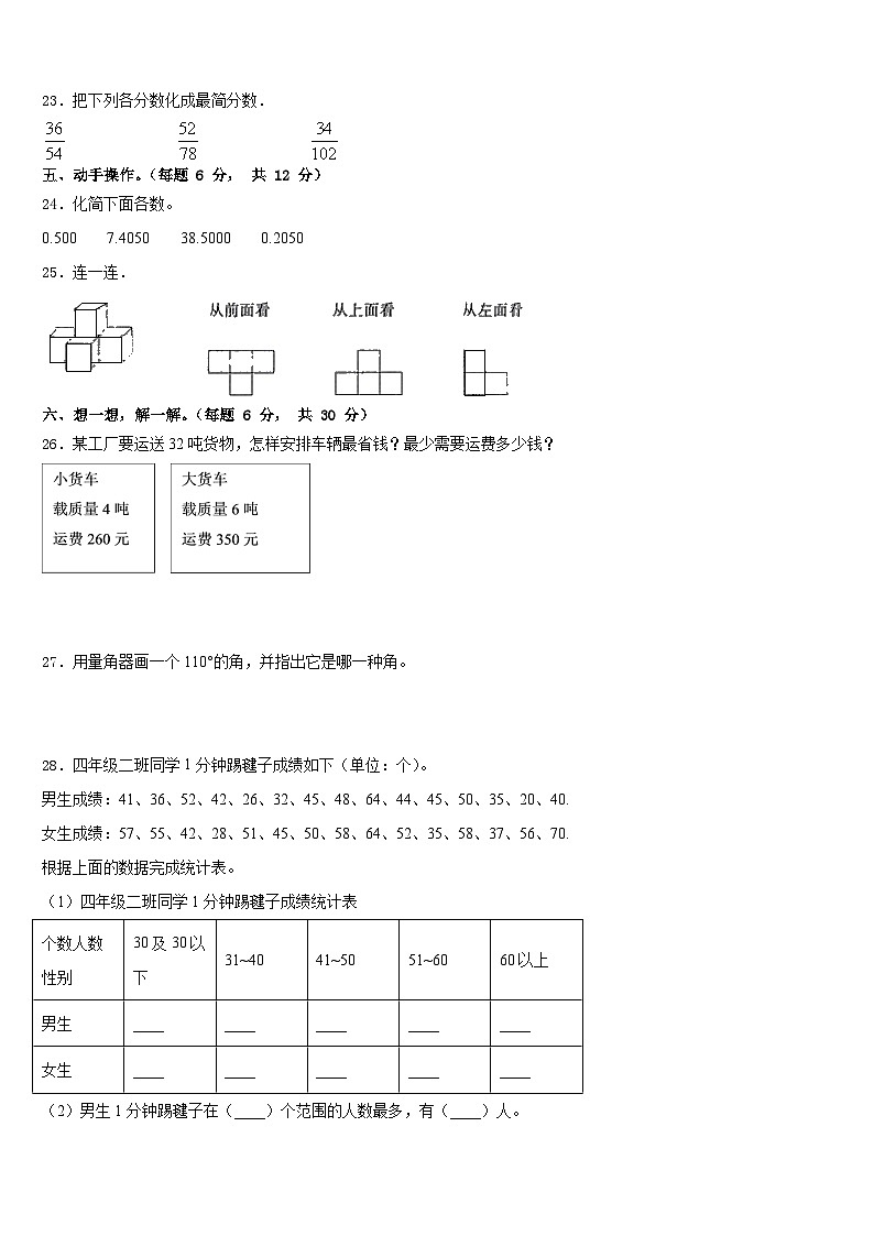 海北藏族自治州2022-2023学年四下数学期末统考试题含答案03