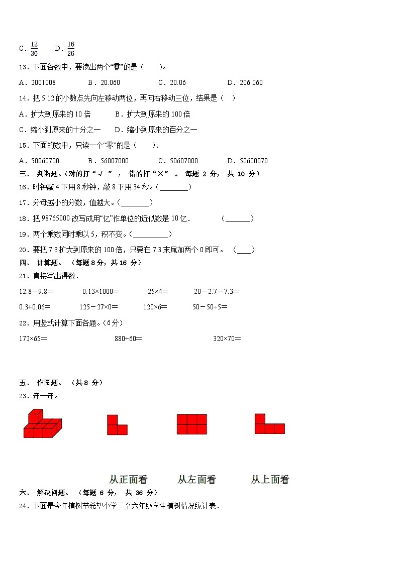 湖州市长兴县2022-2023学年四年级数学第二学期期末学业质量监测模拟试题含答案第2页