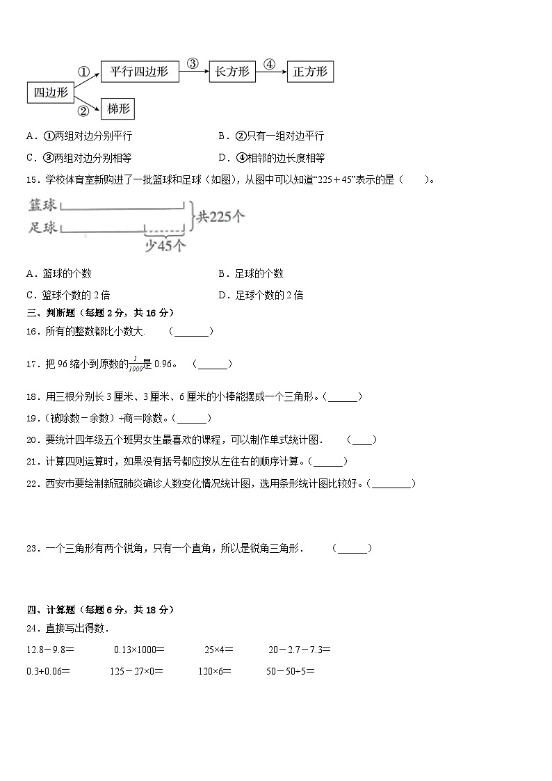 福建省泉州市南安市2022-2023学年四年级数学第二学期期末检测模拟试题含答案第2页