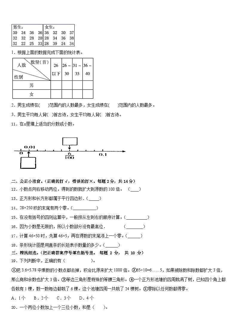 砚山县2022-2023学年数学四年级第二学期期末质量检测试题含答案02