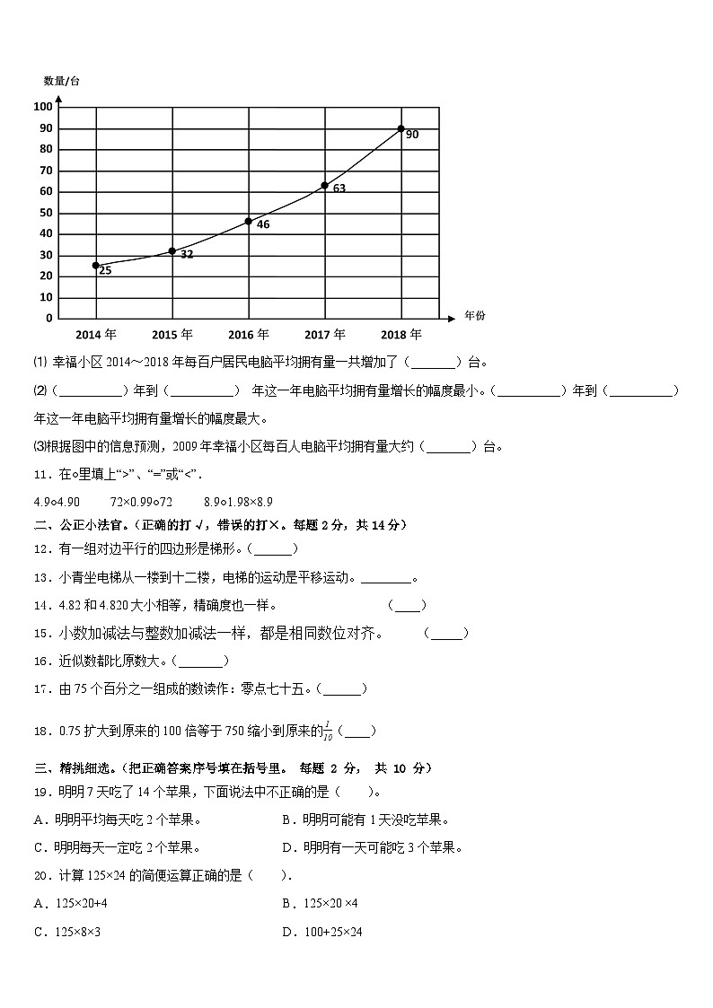 贵港市2022-2023学年数学四年级第二学期期末调研模拟试题含答案第2页