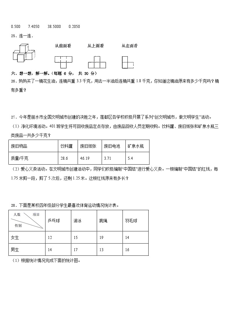马鞍山市金家庄区2022-2023学年数学四年级第二学期期末考试试题含答案第3页