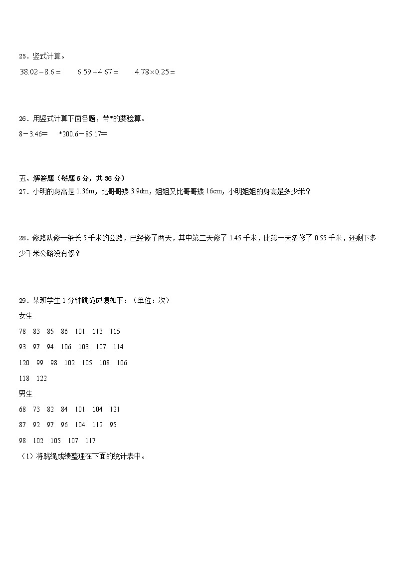 雅安市汉源县2022-2023学年数学四下期末达标检测试题含答案03