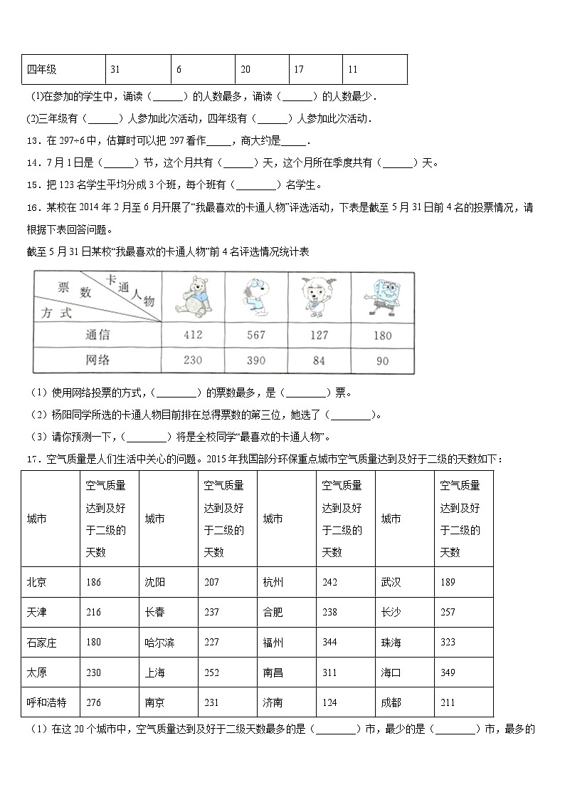 2022-2023学年吉林省白山市江源区册数学三年级第二学期期末联考模拟试题含答案02