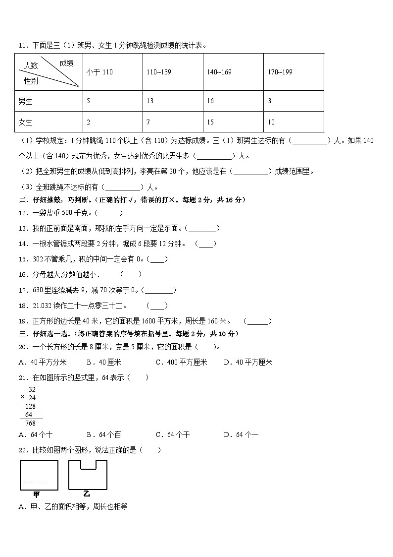 2022-2023学年山东省泰安市东平县三下数学期末综合测试试题含答案第2页