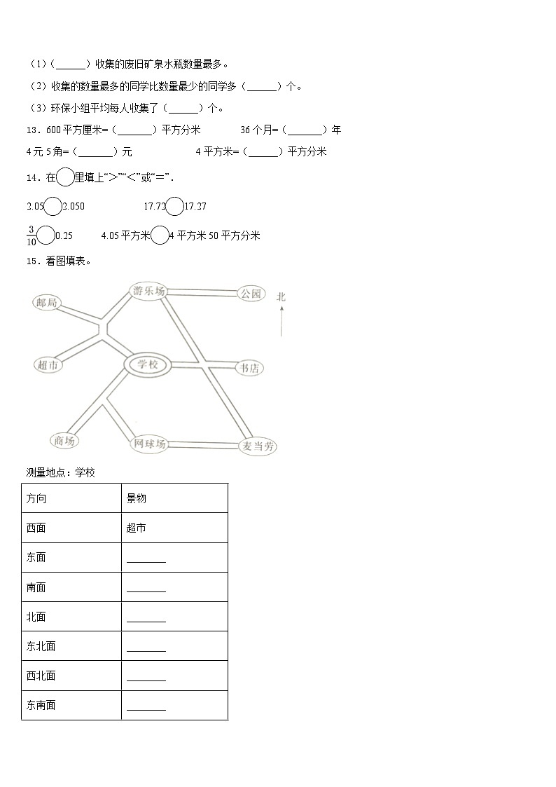 2022-2023学年怀安县三下数学期末综合测试模拟试题含答案02
