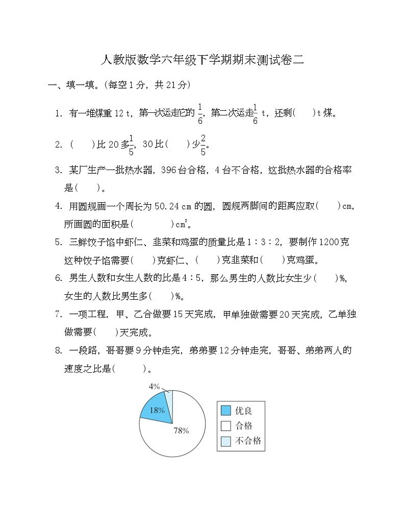 人教版数学六年级下学期期末测试卷二-Copy第1页