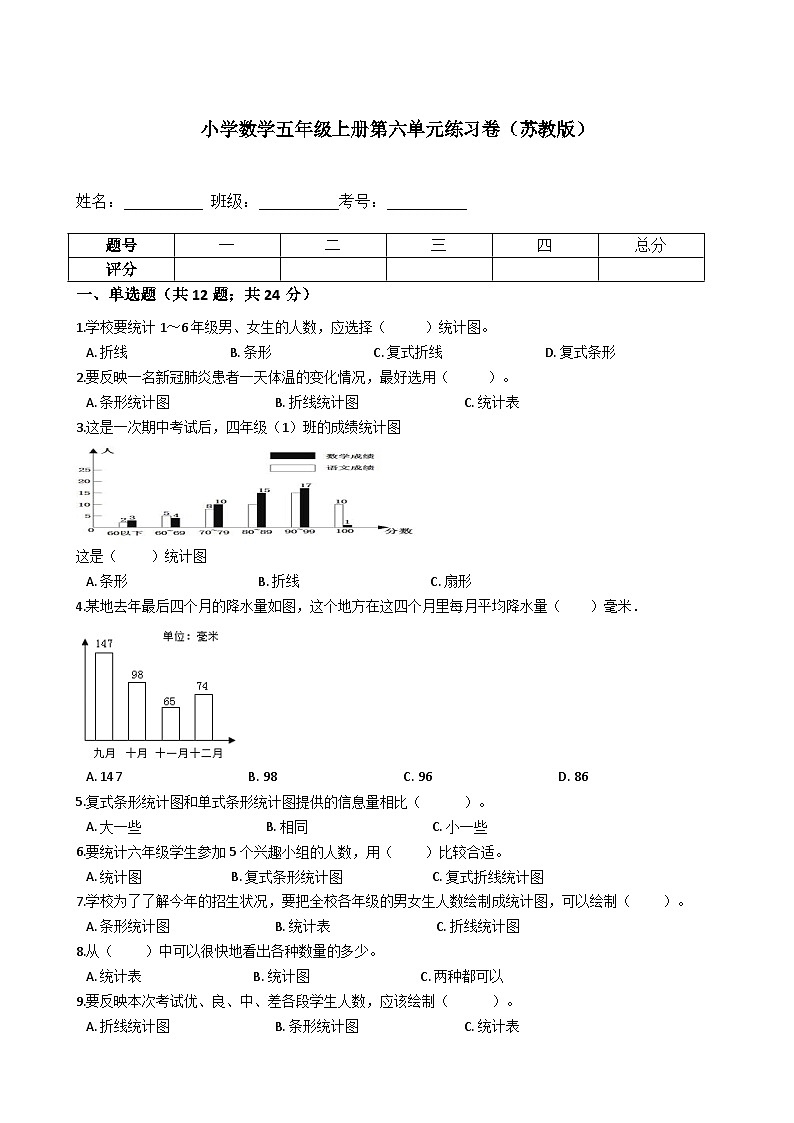 小学数学五年级上册-第六单元测试卷（含答案）苏教版01
