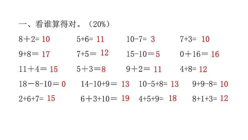 人教版小学一年级数学上册单元综合能力评价课件02