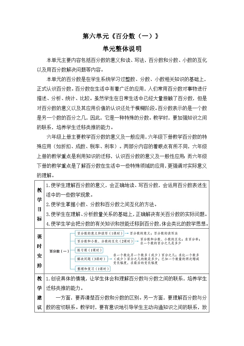 新人教版小学六年级数学上册第六单元《百分数（一）》教案01