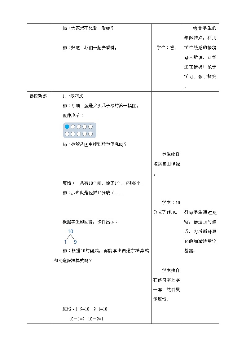 人教版数学一年级上册5.8《10的加减法》教学设计第2页