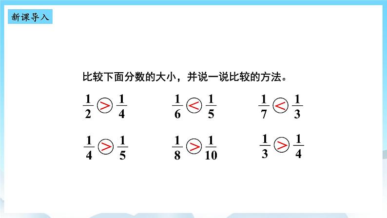 人教版数学三年级上册 8.4 同分母分数比较大小 课件第2页