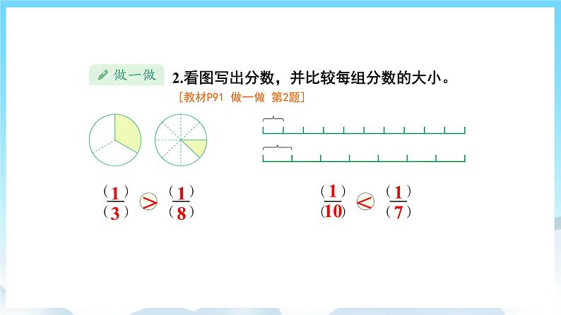 人教版数学三年级上册 8.2 比较几分之一的大小 课件06