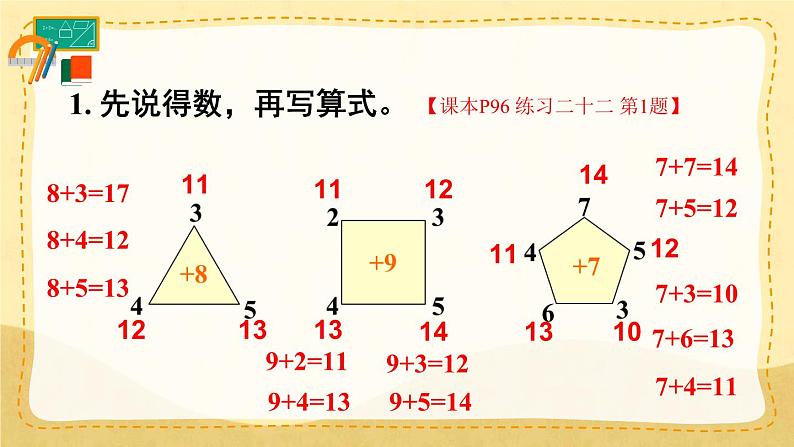 人教版小学数学1上  8《20以内的进位加法》 教材练习二十二 课件第2页