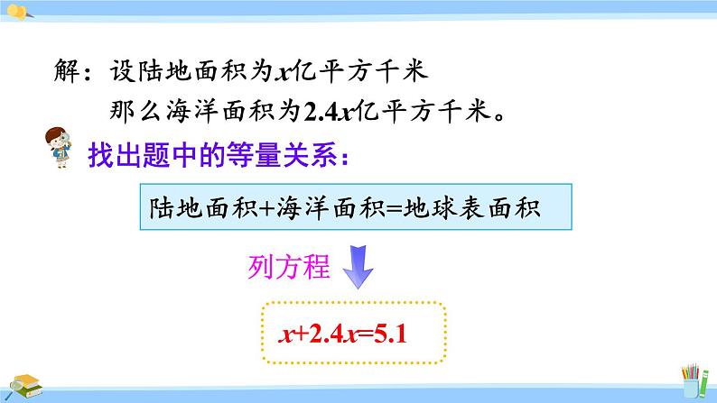 人教版小学数学5上 5《简易方程》2 解简易方程 第10课时  x±bx=c的应用 课件06