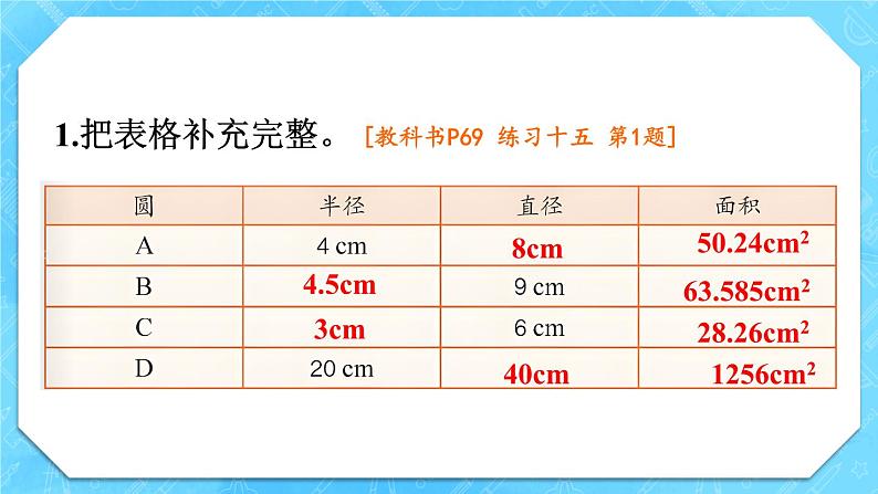 人教版小学数学6上 5《圆》 教材练习十五 课件02