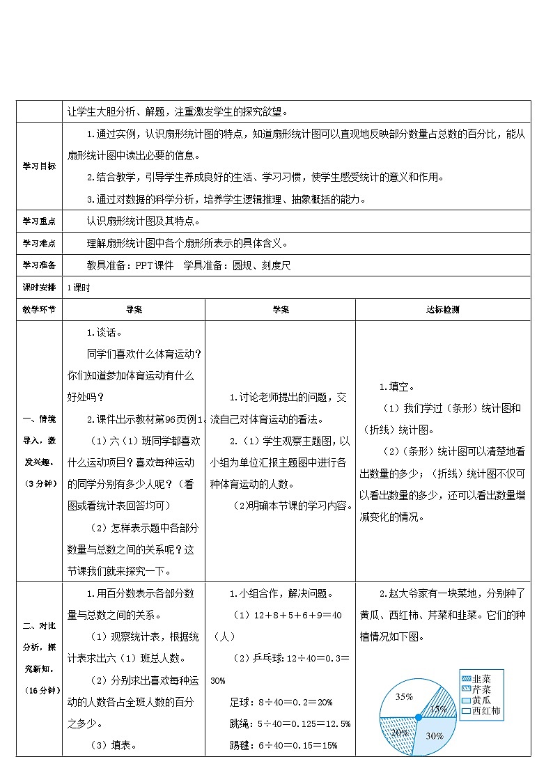 人教版小学数学6上 7《扇形统计图》第1课时 扇形统计图的认识 导学案02