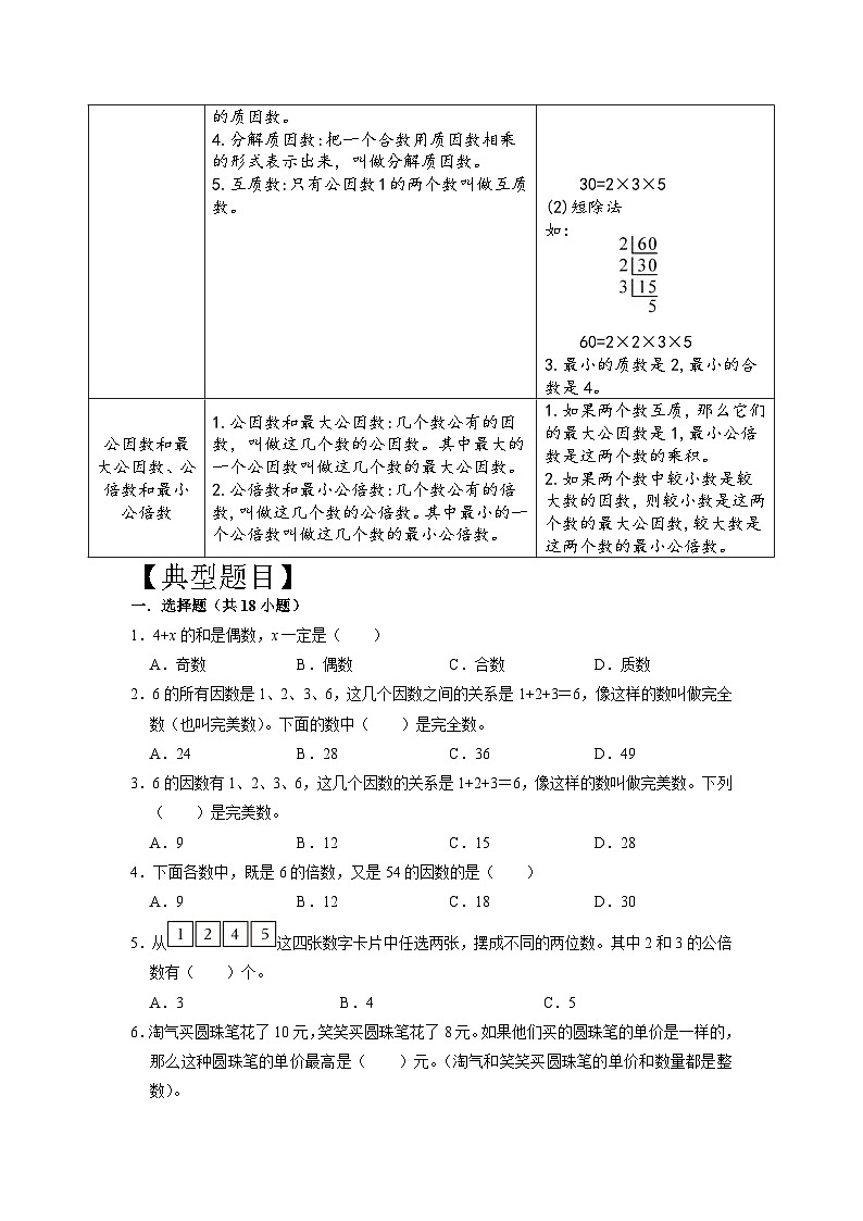 专项突破4-因数和倍数的认识六年级下册小升初数学专项培优卷（含解析）第2页