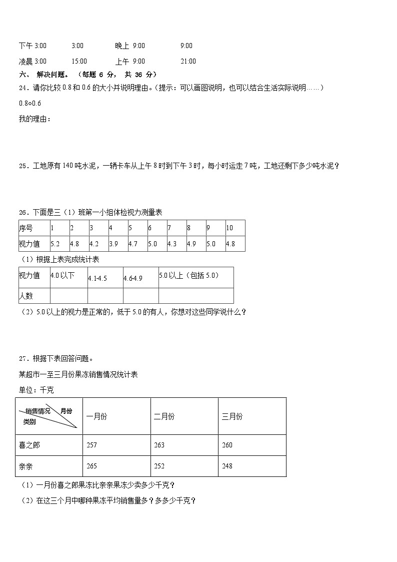 2022-2023学年甘南藏族自治州碌曲县三下数学期末监测试题含答案第3页