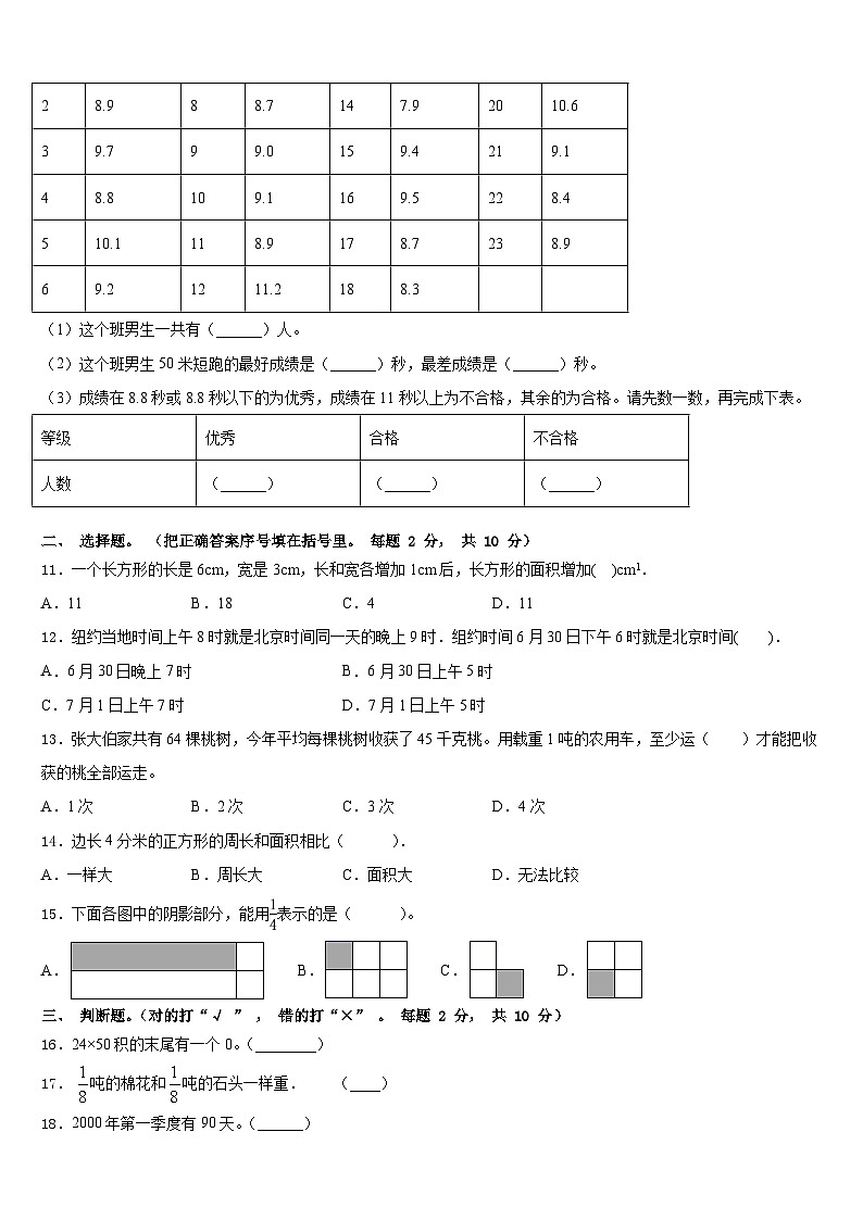 2022-2023学年聊城市高唐县数学三年级第二学期期末质量检测试题含答案第2页
