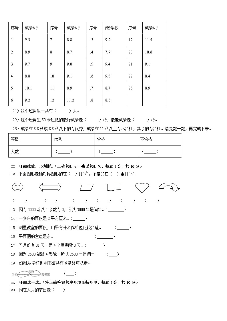 2022-2023学年贺州市钟山县数学三下期末达标检测模拟试题含答案02