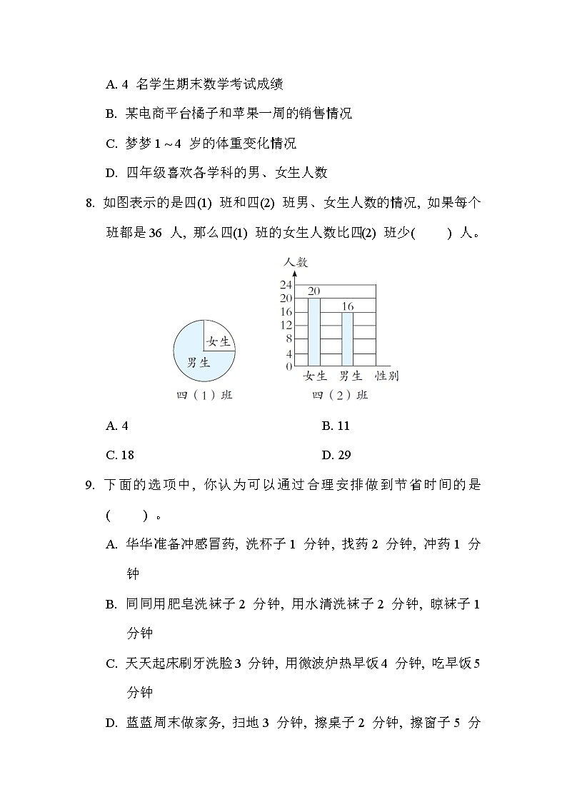 【单元测试】人教版数学四年级上册--第7、8单元《条形统计图 数学广角——优化》单元测试卷（含答案）03