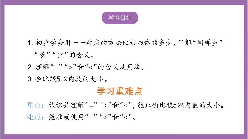 苏教版数学一年级上册 5.4  认识=、＞和＜课件02