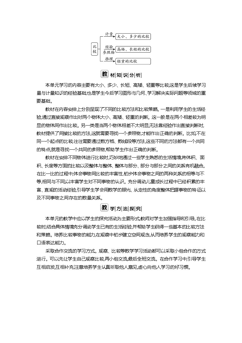【单元教案】北师大版数学一年级上册--第二单元 比较 表格式教案02