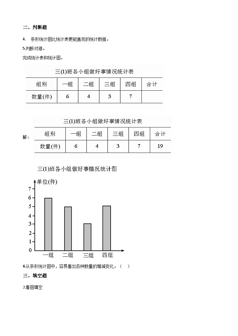 【单元测试】西师大版数学四年级上册--6.条形统计图 测试卷（2）02