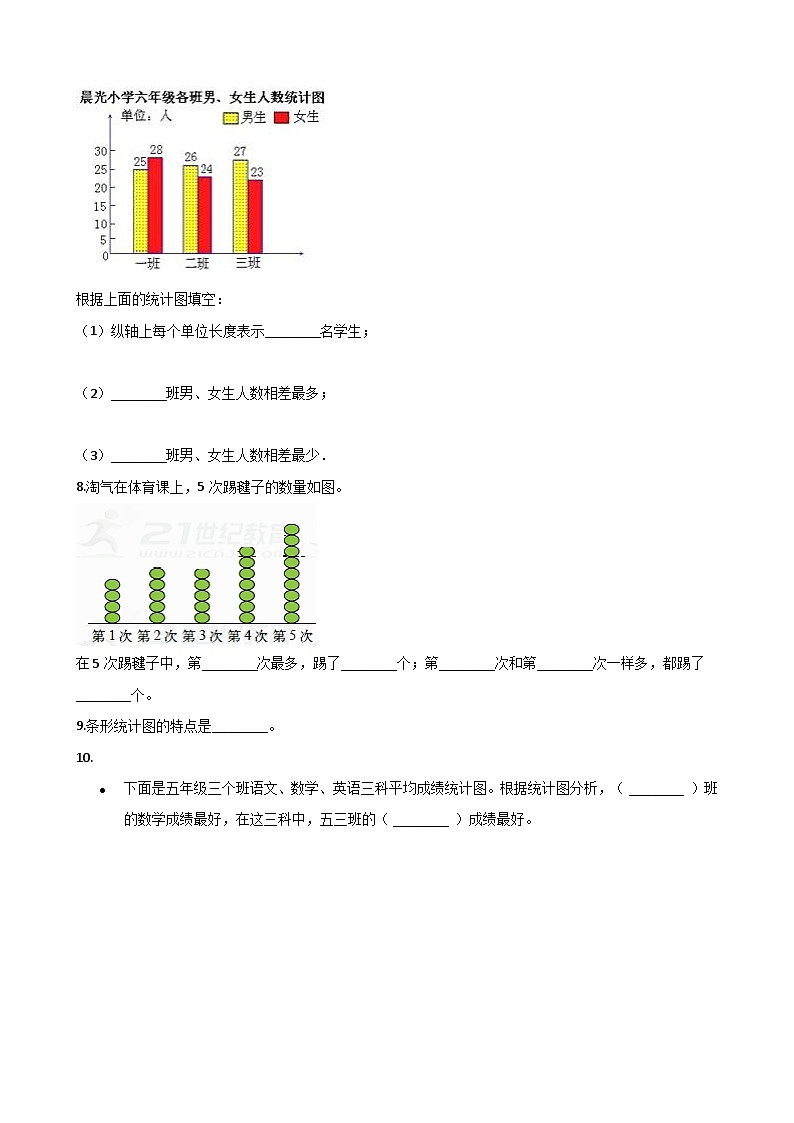 【单元测试】西师大版数学四年级上册--6.条形统计图 测试卷（2）03
