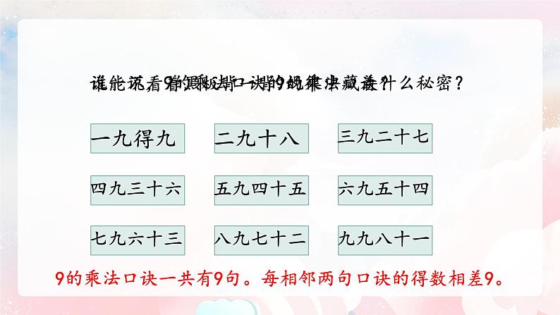 【核心素养】人教版小学数学二年级上册 6.4《9的乘法口诀》   课件+教案+同步分层作业（含教学反思和答案）08