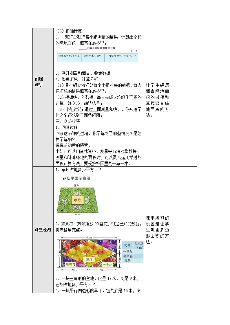 【同步教案】苏教版数学五年级上册--2.13校园的绿化面积 教案（表格式）02