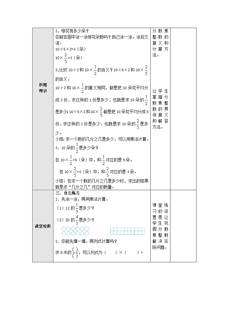 【同步教案】苏教版数学六年级上册--2.2简单的分数乘法实际问题（一） 表格式教案第2页
