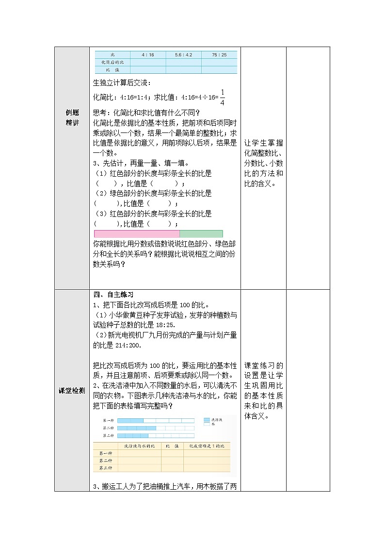 【同步教案】苏教版数学六年级上册--3.9比的意义和比的基本性质练习 表格式教案第2页