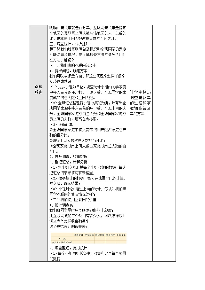【同步教案】苏教版数学六年级上册--6.18互联网的普及 教案（表格式）02