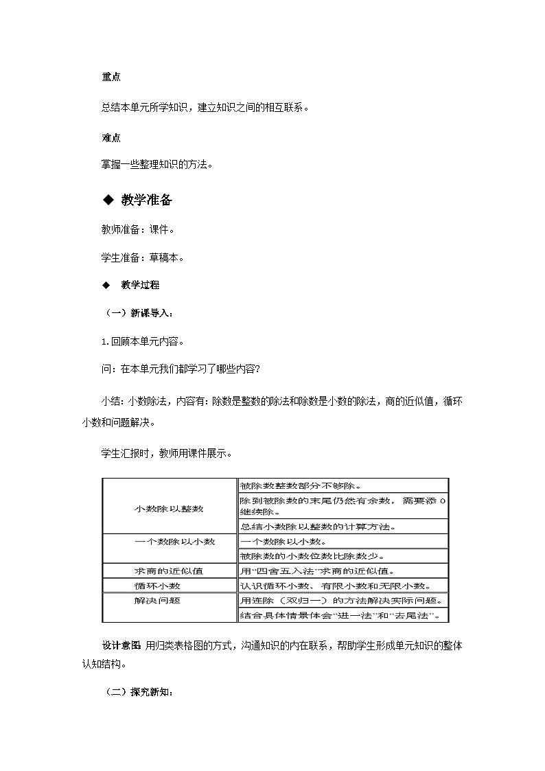 【同步教案】西师大版数学五年级上册25：整理与复习 教案02