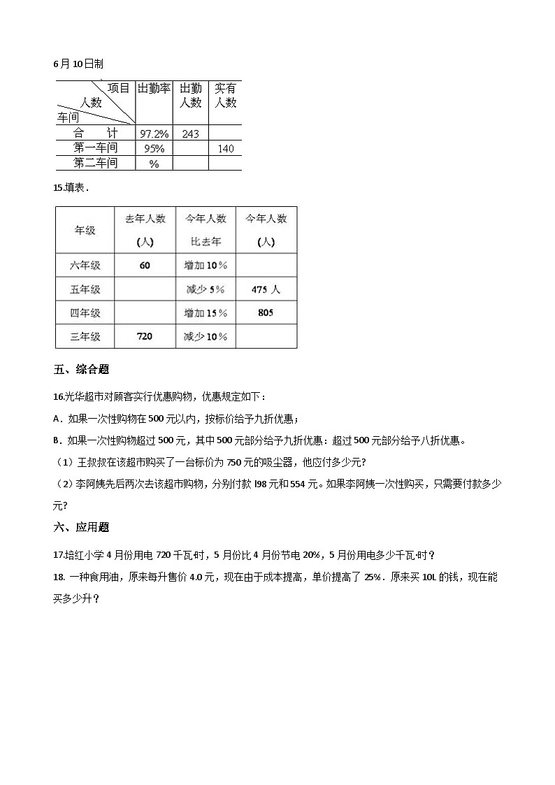 【同步练习】冀教版数学六年级--《5.3成数》一课一练 (16)02