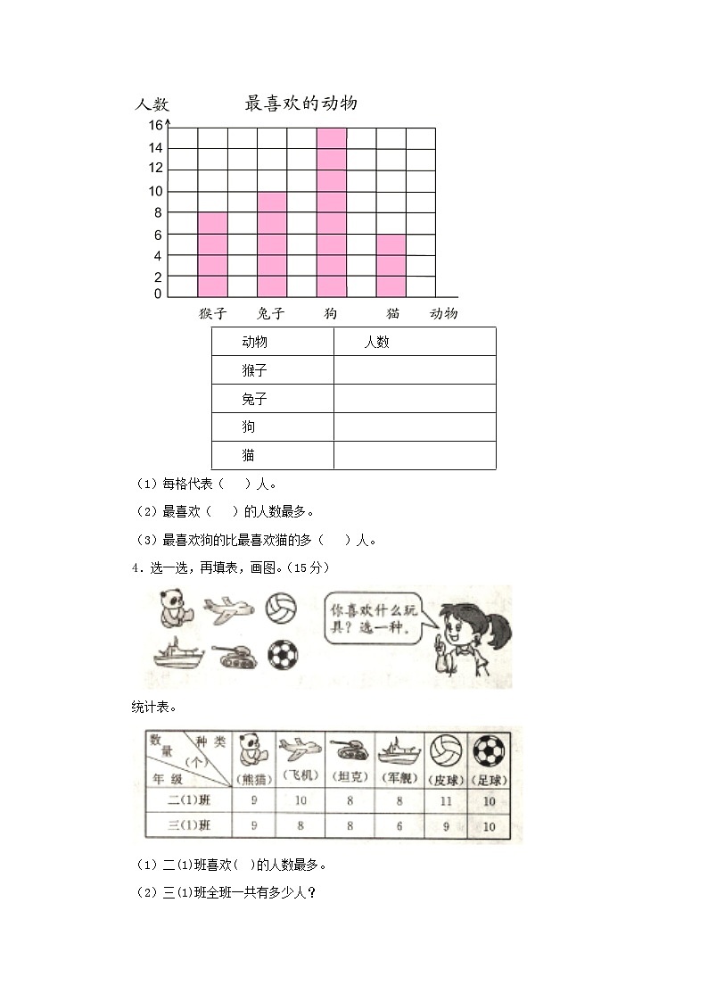 【同步练习】冀教版数学四年级上册--第八单元《条形统计图（1）》一课一练（含答案）第2页