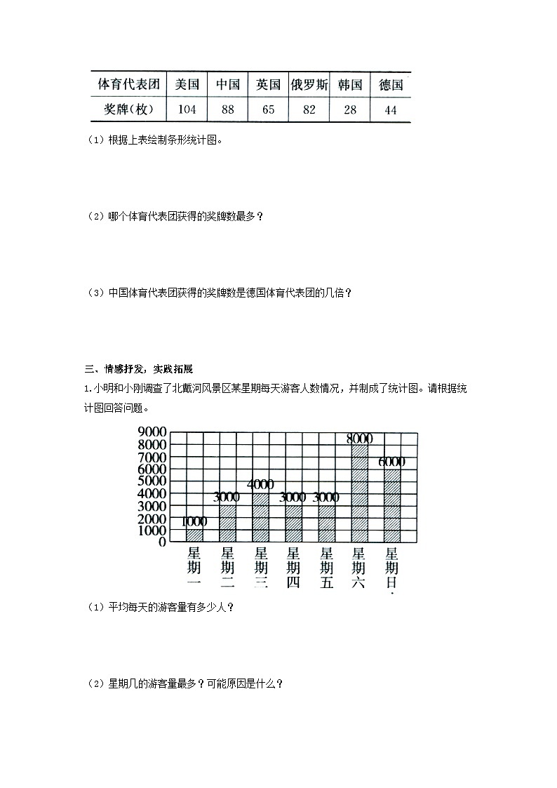 【同步练习】冀教版数学四年级上册--第八单元《读统计图求平均数》一课一练（含答案）第3页