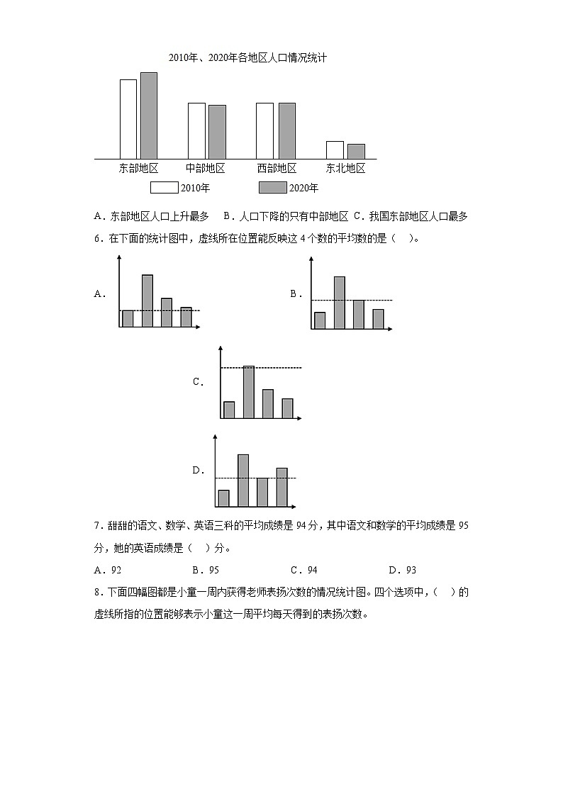 第八单元平均数与条形统计图（A卷知识通关练）-2022-2023年四年级下册（人教版）02