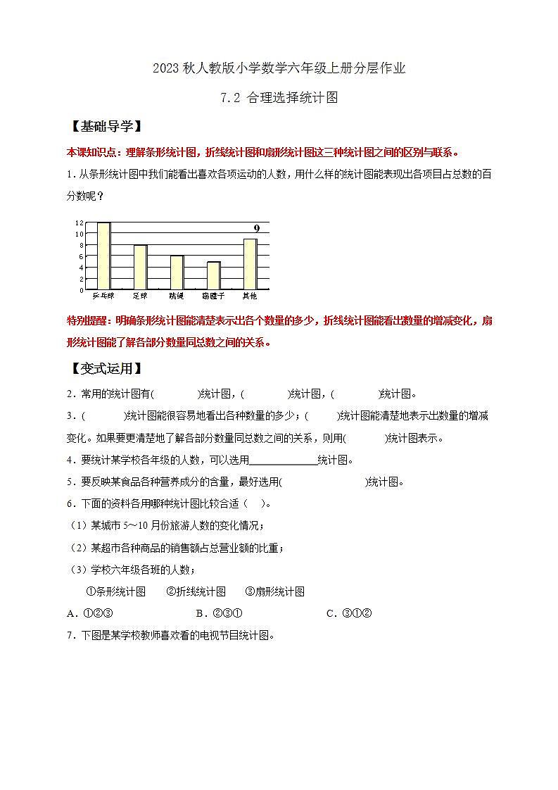【核心素养】人教版六年级上册-7.2 合理选择统计图- 课件+教案+学案+分层作业（含教学反思和答案）01