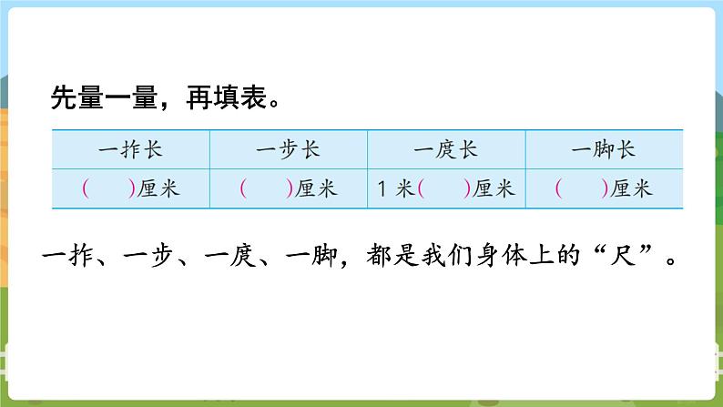 综合与实践  我们身体上的“尺”  二数上苏教 第五单元  厘米和米[课件+教案]03