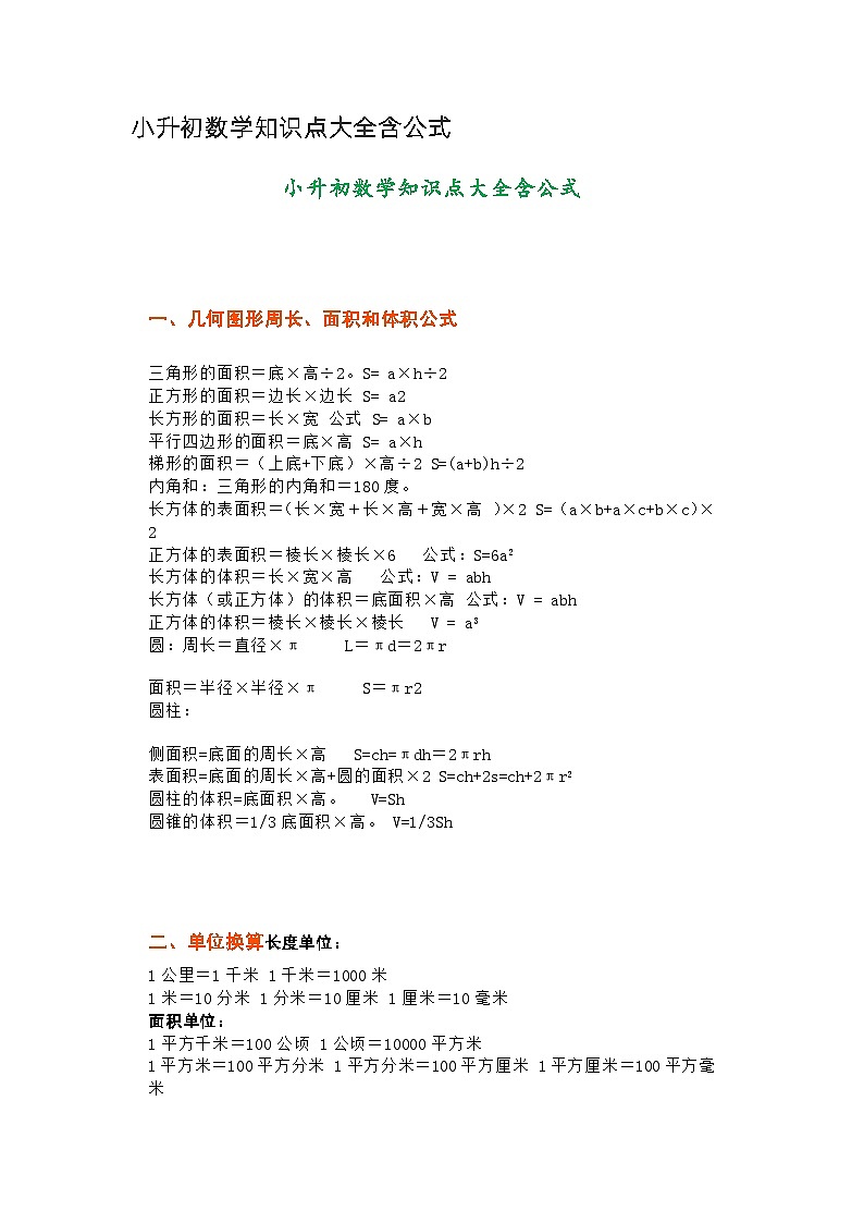 小升初数学知识点大全含公式第1页